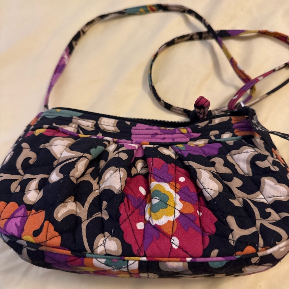 Vera Bradley Quilted Floral Crossbody Bag in Black and Pink. Rarely used.